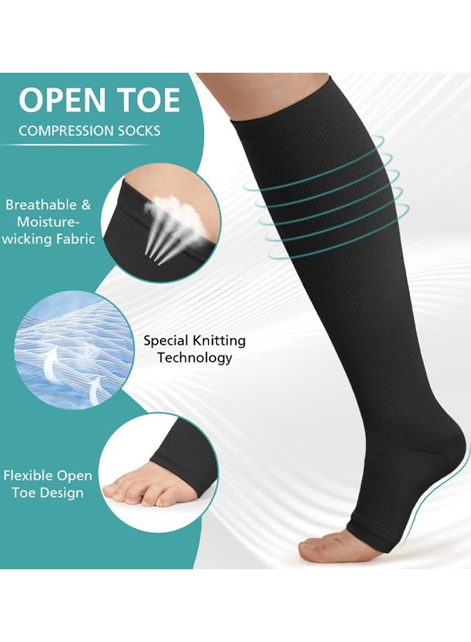 2 PairsOpen Toe Compression Socks Women & Men, 15-20 mmHg Knee High Stockings For Circulation Support - Image 2