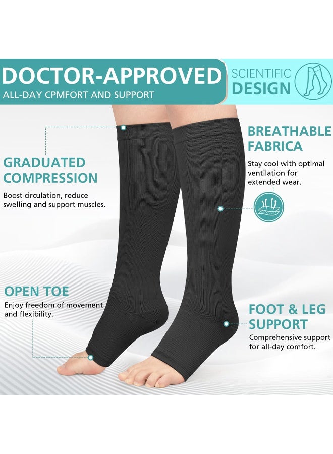 2 PairsOpen Toe Compression Socks Women & Men, 15-20 mmHg Knee High Stockings For Circulation Support - Image 5