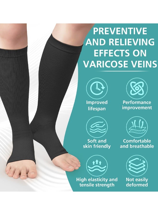 2 PairsOpen Toe Compression Socks Women & Men, 15-20 mmHg Knee High Stockings For Circulation Support - Image 4