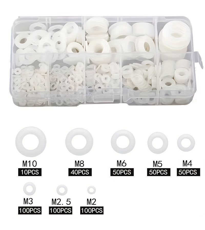 500pcs Nylon Flat Washers Smooth Surface High Temperature Insulating M2 M3 M4 M5 M6 M8 M10 Sizes Multifunctional Use for Home And Store With Storage Box - Image 4