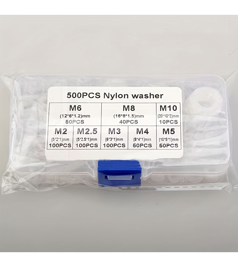 500pcs Nylon Flat Washers Smooth Surface High Temperature Insulating M2 M3 M4 M5 M6 M8 M10 Sizes Multifunctional Use for Home And Store With Storage Box - Image 5