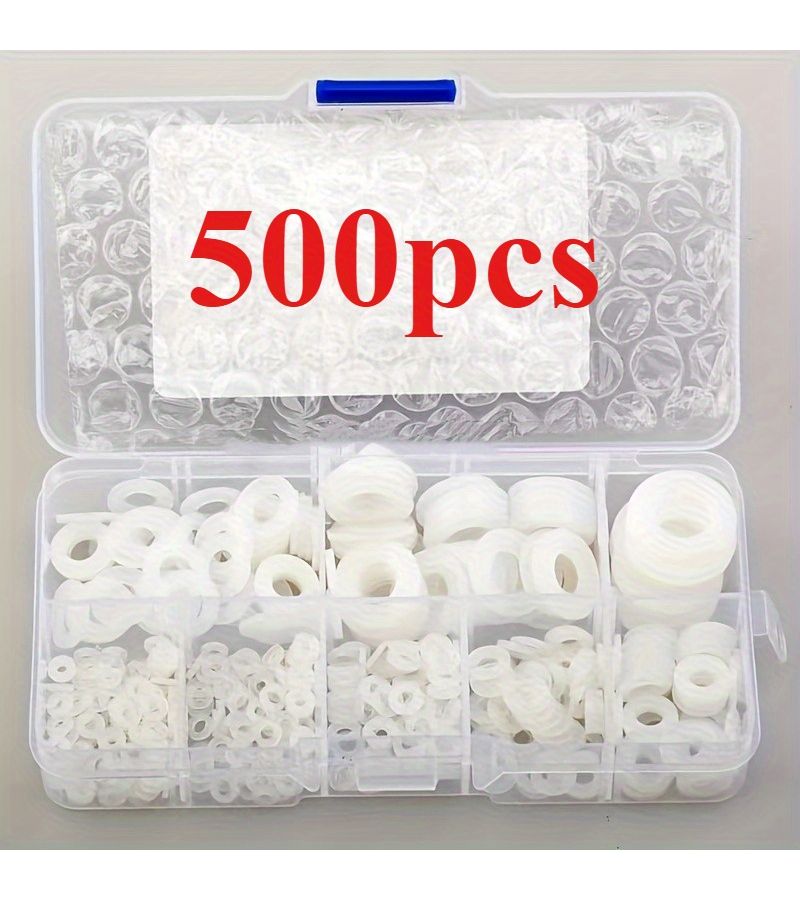 500pcs Nylon Flat Washers Smooth Surface High Temperature Insulating M2 M3 M4 M5 M6 M8 M10 Sizes Multifunctional Use for Home And Store With Storage Box - Image 2