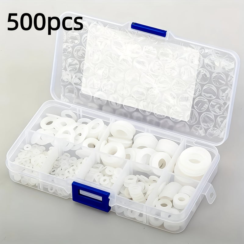 500pcs Nylon Flat Washers Smooth Surface High Temperature Insulating M2 M3 M4 M5 M6 M8 M10 Sizes Multifunctional Use for Home And Store With Storage Box - Image 1