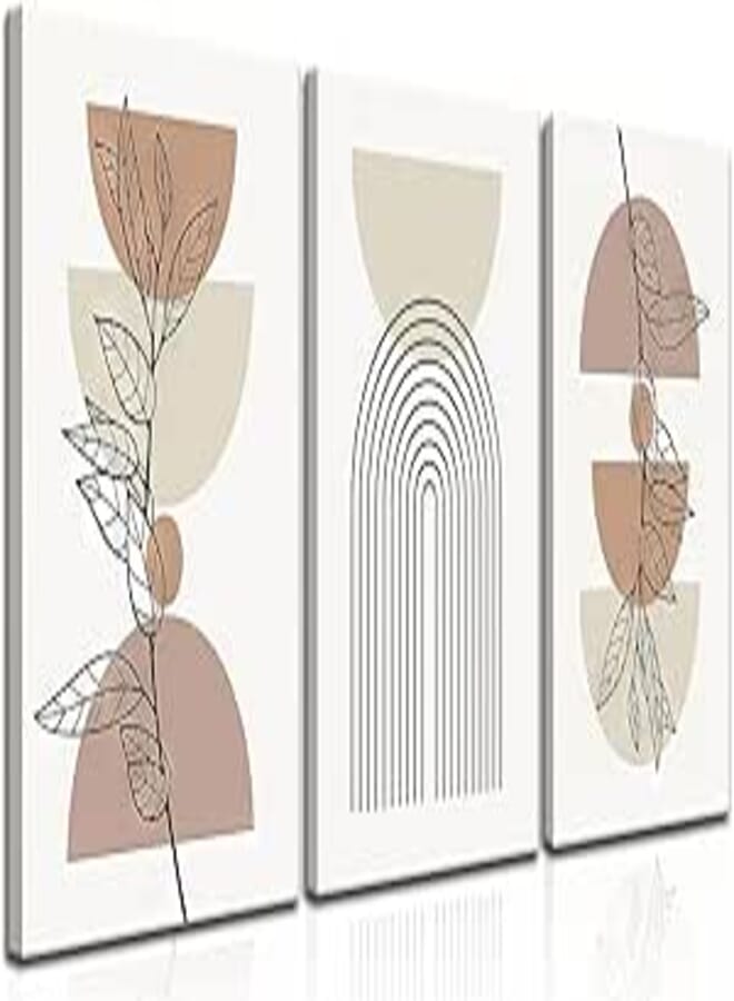 AKWISH Set of 3 Framed Boho Mid-Century Modern Minimalist Wall Art Moon Botanical Abstract Modern Wall Decor for Living Room Bedroom Home Office Ready To Hang 12"x16"x3 