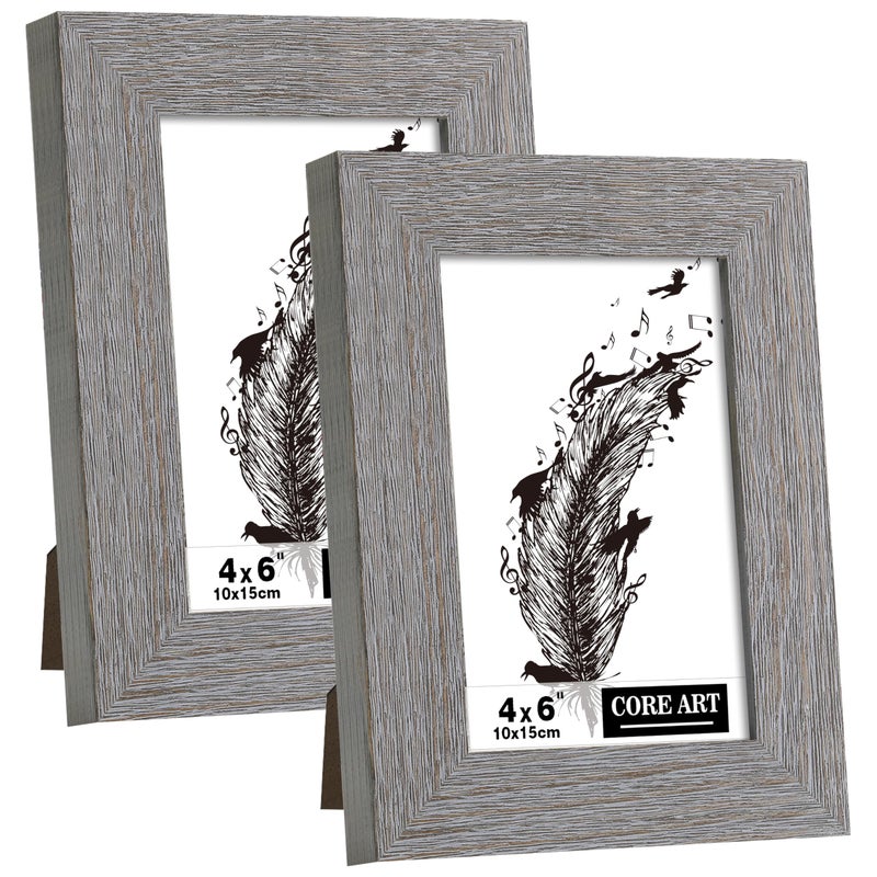 CORE ART 4x6 Picture Frame  Handmade Wood Rustic Gray Photo Frame Set of 2  High Definition Semi-tempered Glass Wall or Tabletop Display - Image 1