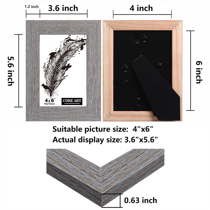 CORE ART 4x6 Picture Frame  Handmade Wood Rustic Gray Photo Frame Set of 2  High Definition Semi-tempered Glass Wall or Tabletop Display - Image 2