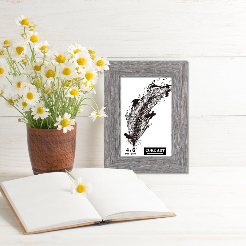 CORE ART 4x6 Picture Frame  Handmade Wood Rustic Gray Photo Frame Set of 2  High Definition Semi-tempered Glass Wall or Tabletop Display - Image 4