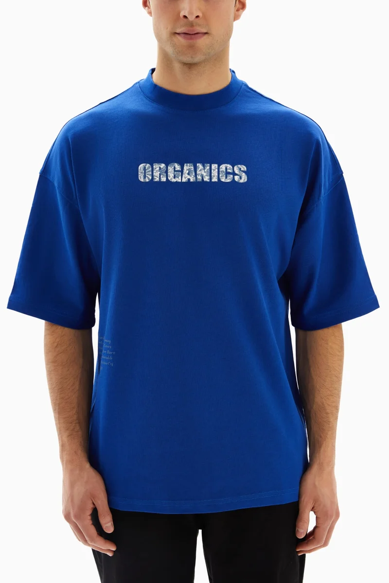 Wecre8 Blue "ORGANICS" Printed T-shirt By WECRE8
