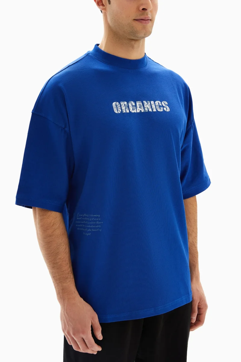 Wecre8 Blue "ORGANICS" Printed T-shirt By WECRE8