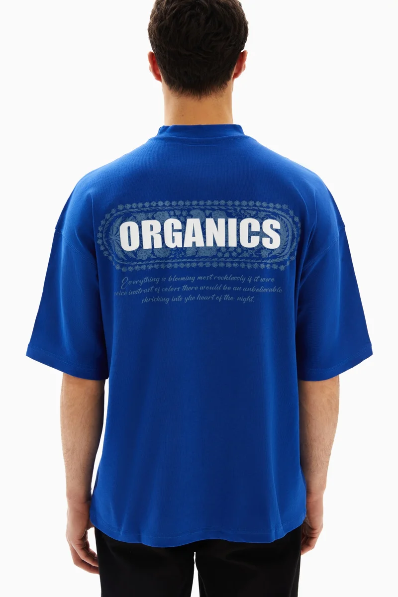 Wecre8 Blue "ORGANICS" Printed T-shirt By WECRE8