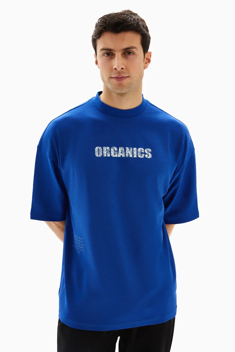 Wecre8 Blue "ORGANICS" Printed T-shirt By WECRE8