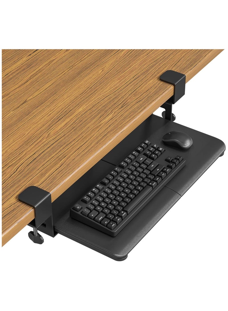 NANAO صينية لوحة المفاتيح تحت المكتب، منصة لوحة المفاتيح والفأرة القابلة للسحب مع مشبك C، 25.6 × 11.8 بوصة، درج منزلق مريح موفر للمساحة، أسود - Image 1