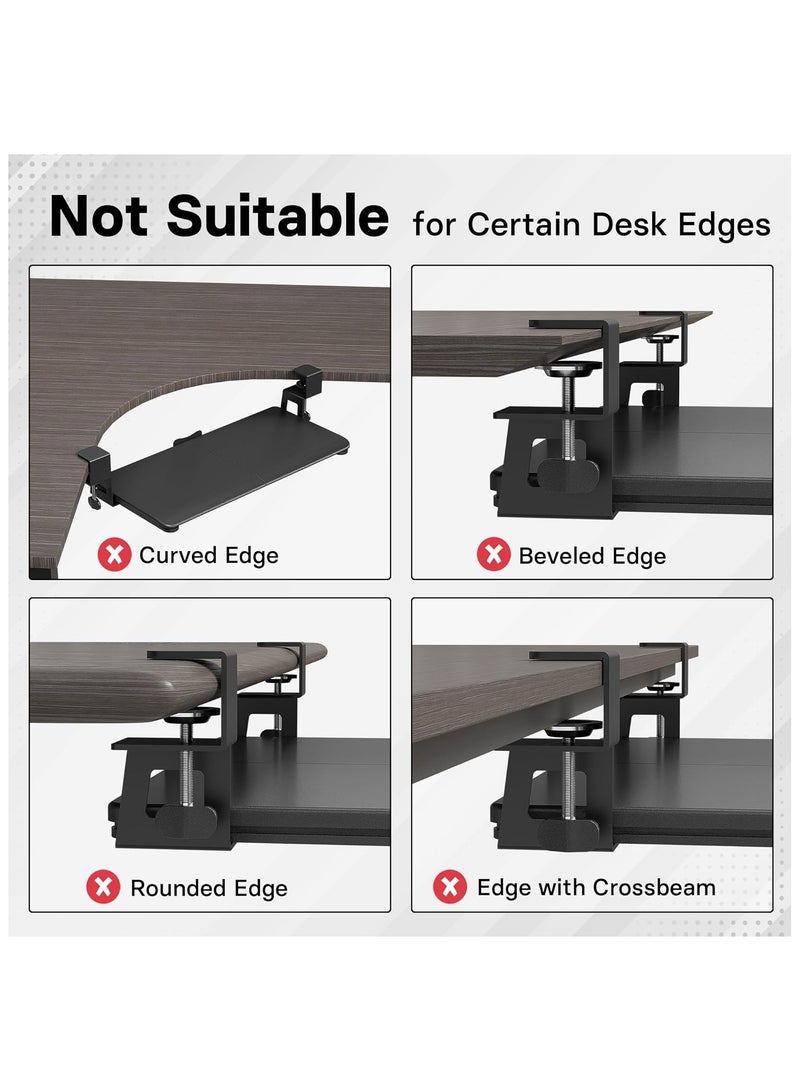 NANAO صينية لوحة المفاتيح تحت المكتب، منصة لوحة المفاتيح والفأرة القابلة للسحب مع مشبك C، 25.6 × 11.8 بوصة، درج منزلق مريح موفر للمساحة، أسود - Image 3