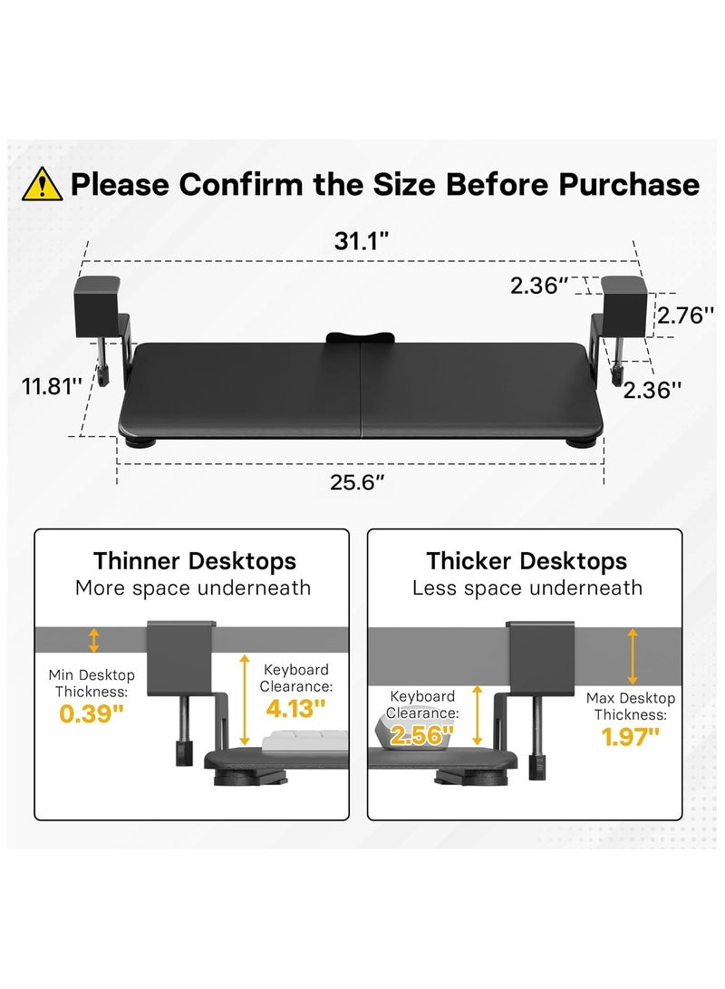 NANAO صينية لوحة المفاتيح تحت المكتب، منصة لوحة المفاتيح والفأرة القابلة للسحب مع مشبك C، 25.6 × 11.8 بوصة، درج منزلق مريح موفر للمساحة، أسود - Image 2