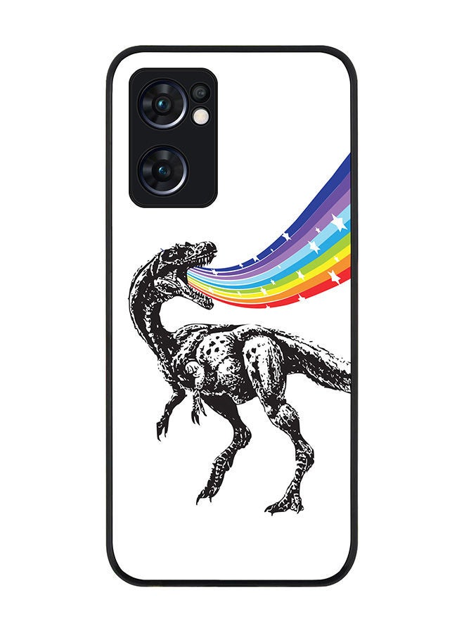 Stylizedd Rugged Black edge case for Oppo Reno7 5G  Slim fit Soft Case Flexible Rubber Edges Anti Drop TPU Gel Thin Cover - Rainbow Dino - Image 1