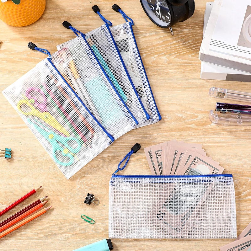 Sherr 120 Pcs Mesh Zipper Pouch Bulk Pencil Pouches 9.45'' x 4.53'' Small Clear Mesh Bags with Zipper A6 Waterproof File Bag Pencil Case for School Office Travel Organization(Blue) - Image 4