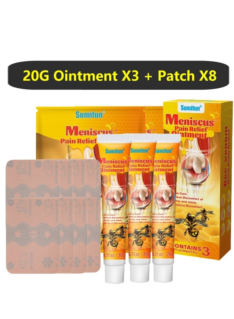 Sumifun 3 قطع كريم و 8 لاصقة مجموعة كريم تخفيف آلام الغضروف كريم تخفيف آلام التهاب المفاصل كريم العناية بالركبة كريم سم النحل لعلاج المفاصل جل كريم تخفيف آلام العضلات سم النحل لاصقة تخفيف آلام الغضروف - Image 1