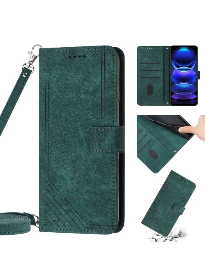 HuHa Case Cover For Xiaomi Redmi 9C / 10A  / Poco C31 Skin Feel Stripe Pattern Leather Phone Case with Lanyard Green 