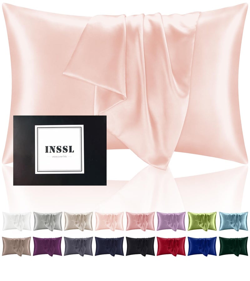 INSSL Silk Pillowcase for Women Mulberry Silk Pillowcase for Hair ad Skin and Stay Comfortable and Breathable During Sleep Pink 2030