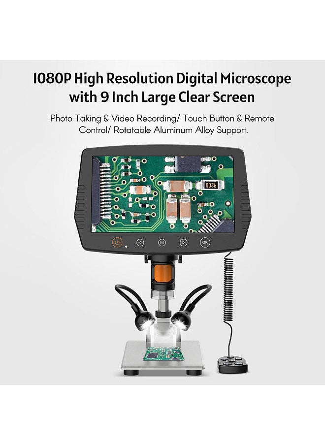 Generic - 50-1000X 1080P High Resolution USB Digital Microscope with 9 Inch Large Clear Screen Remote Control for Plant Insect Observation Industrial Circuit Board Detection - Image 1