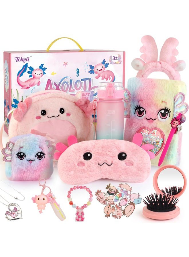 Tekeii هدايا أكسولوتل للفتيات، ألعاب أكسولوتل مع دفتر ملاحظات ف fluffy، ملصق، والمزيد - هدايا للأطفال من 6-8 سنوات، عيد الميلاد عيد ميلاد للفتيات من 3 إلى 10 سنوات - Image 1