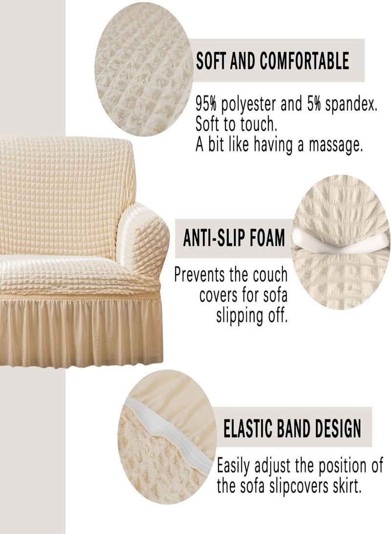 Sharpdo European Non-Slip Four Seasons Sofa Cover - Elastic Band Fixation, Lotus Leaf Skirt Design, Durable Fabric - Image 2