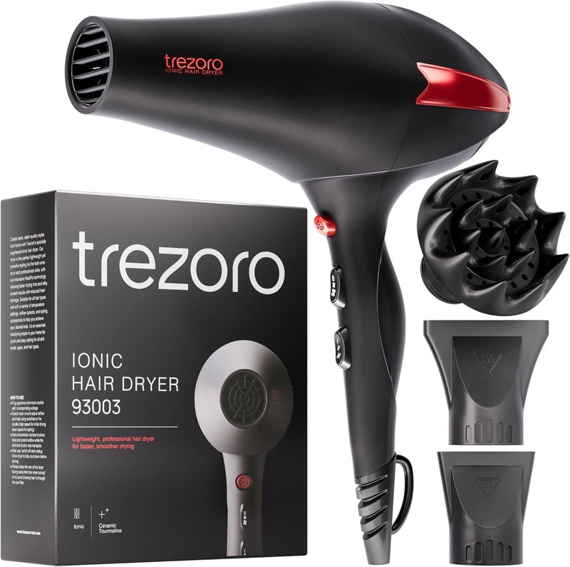 TREZORO Professional Blow Dryer – Ionic Hair Dryer 2000W with Diffuser for Salon & Personal Use – Powerful, Fast & Quiet Drying for Curly Hair, Unwanted Frizz – Design for Travel – 8.2ft Cord - Image 1