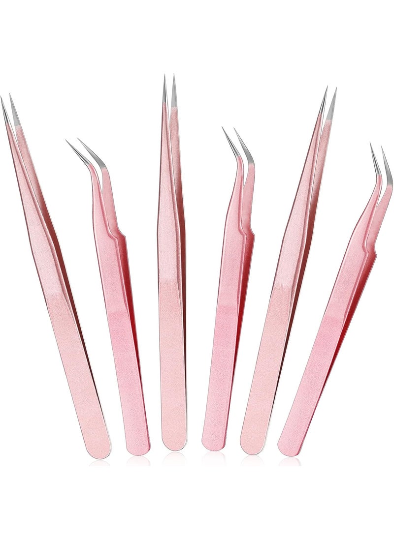 Mudder Mudder 6 Pcs Lash Tweezers Precision Eyelash Tweezers for Lash Extension Straight and Curved Tip Stainless Steel for False Volume Eyelash Application ToolsRose Gold 