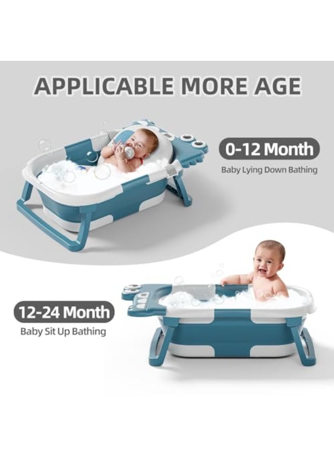 ASIV Foldable Baby Bathtub with Hooded Towel, Thermometer, and Soft Float Pad, Space-Saving Design with Drainage Function, Suitable for Babies Aged 0 - 36 Months. - Image 2