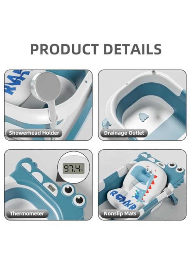 ASIV Foldable Baby Bathtub with Hooded Towel, Thermometer, and Soft Float Pad, Space-Saving Design with Drainage Function, Suitable for Babies Aged 0 - 36 Months. - Image 3
