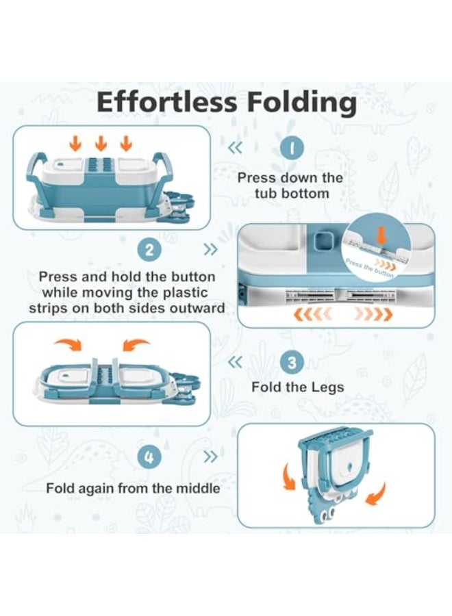 ASIV Foldable Baby Bathtub with Hooded Towel, Thermometer, and Soft Float Pad, Space-Saving Design with Drainage Function, Suitable for Babies Aged 0 - 36 Months. - Image 4