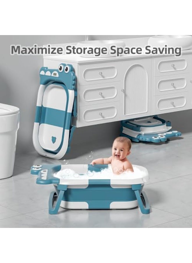 ASIV Foldable Baby Bathtub with Hooded Towel, Thermometer, and Soft Float Pad, Space-Saving Design with Drainage Function, Suitable for Babies Aged 0 - 36 Months. - Image 5