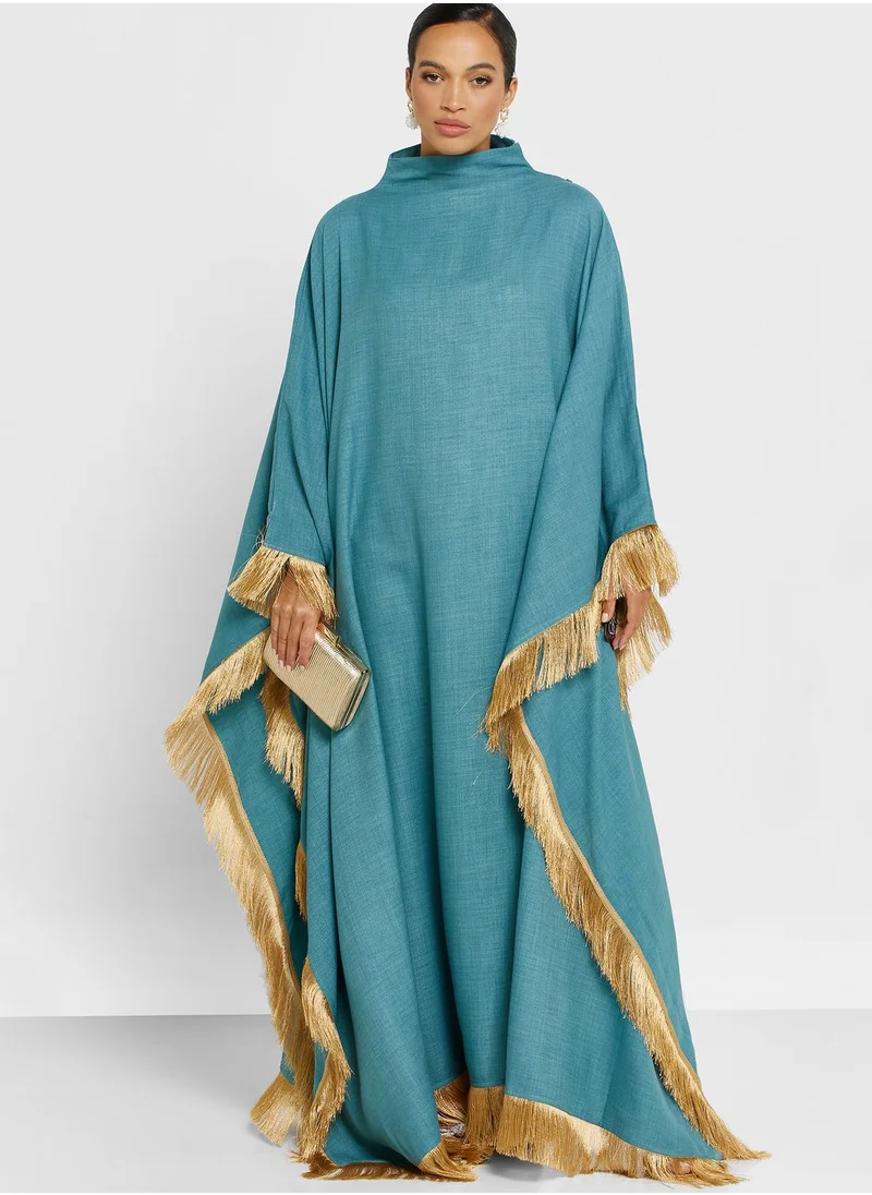 hayas closet Cape Sleeve Fringe Hem Abaya