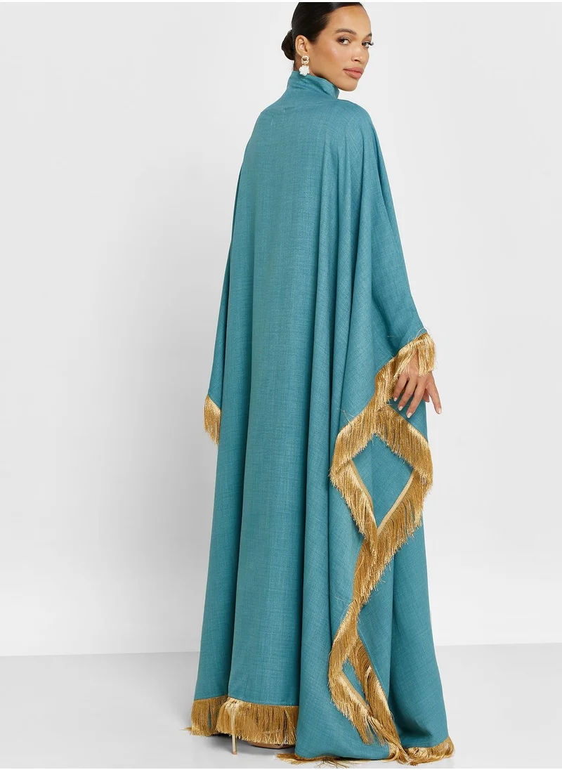 hayas closet Cape Sleeve Fringe Hem Abaya