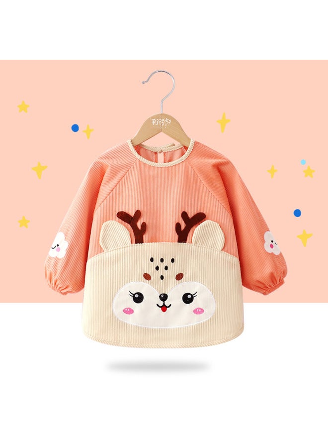Cartoon Printed Baby Smock Bib Autumn And Winter Crystal Velvet Water-proof And Anti-dirty Inverted Gown Kidsren's Reverse Dressing A