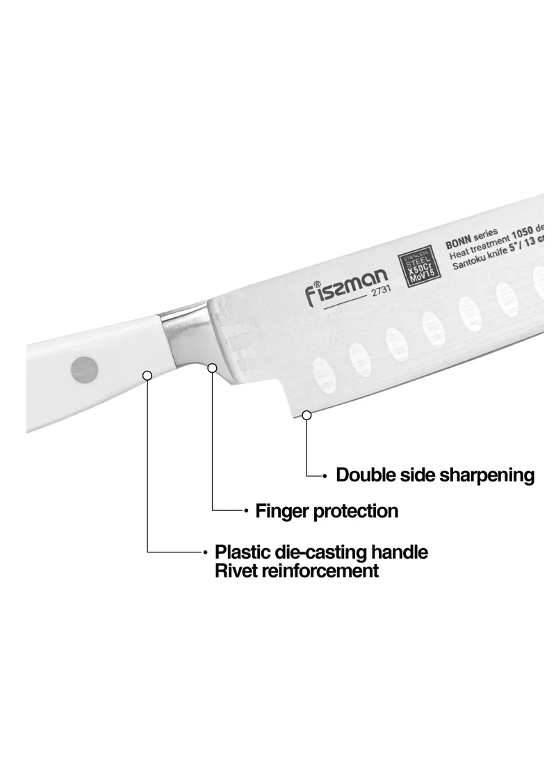 Fissman 5'' Santoku Knife Bonn Series, with Sharp Blade and Sturdy Non Slip Handle, Minimalist Design, Stainless Steel, Suitable for Home Restaurant