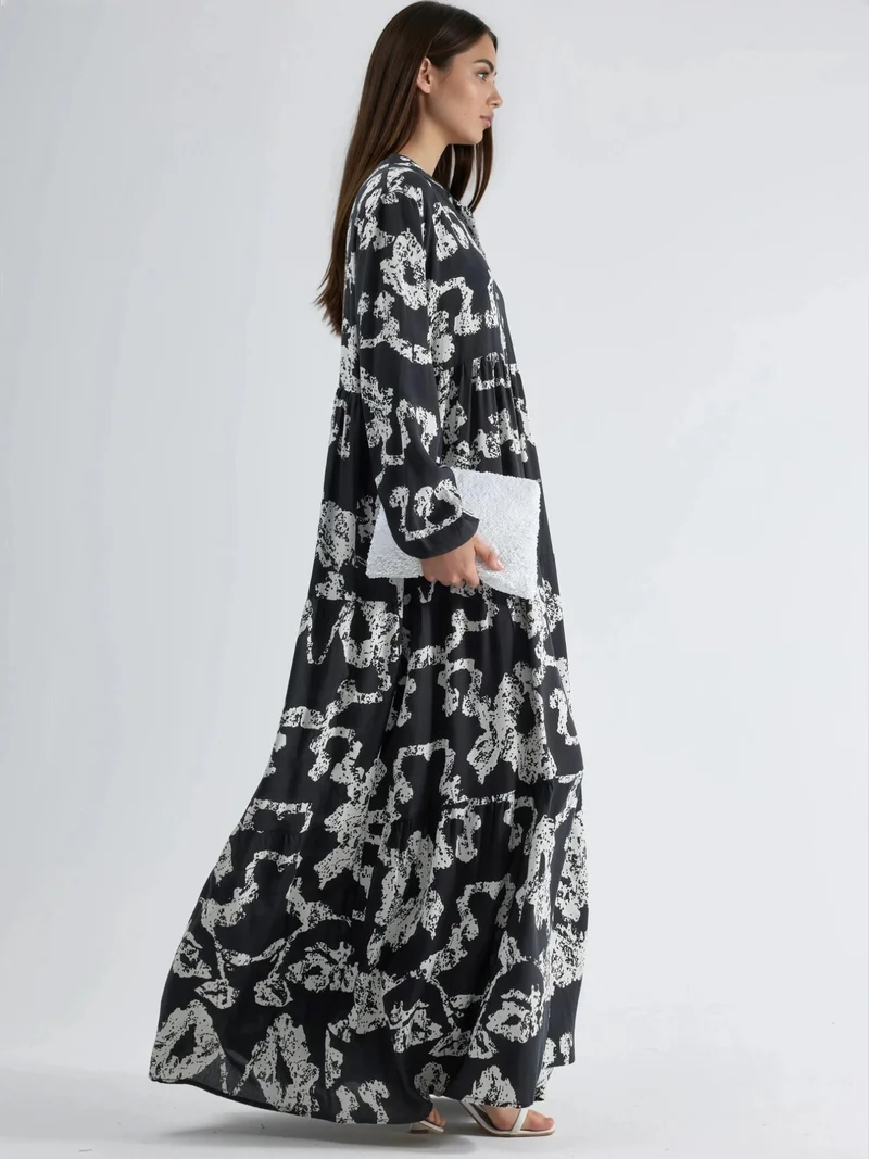 هيكاب V-Neck Patterned Maxi Dress with Buttons