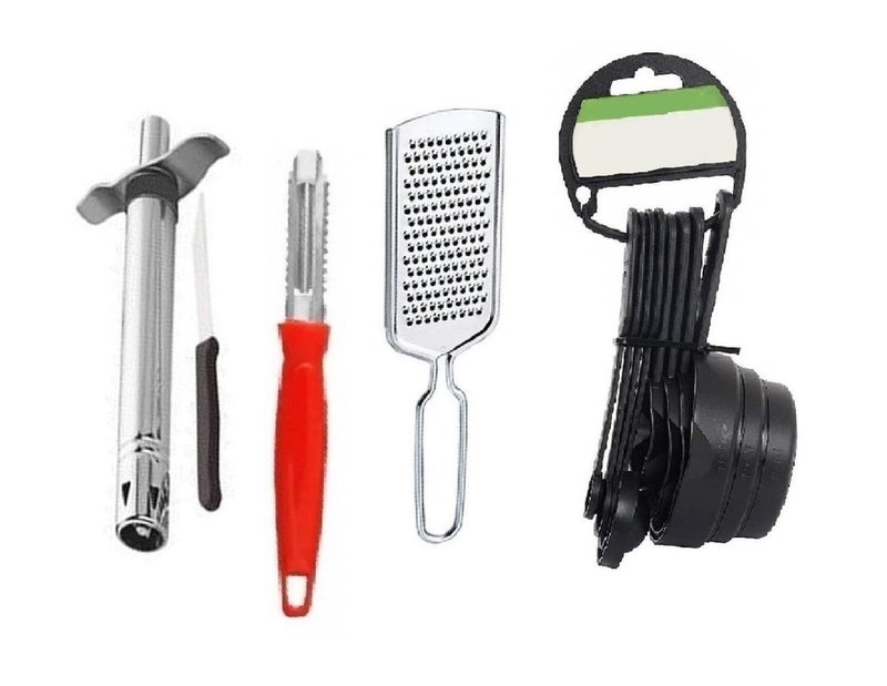 FIRST FRONT Steel Gas Lighter Knife with PeelerCheese Grater and Black Measuring Multicolour Pack of 4 - Image 1