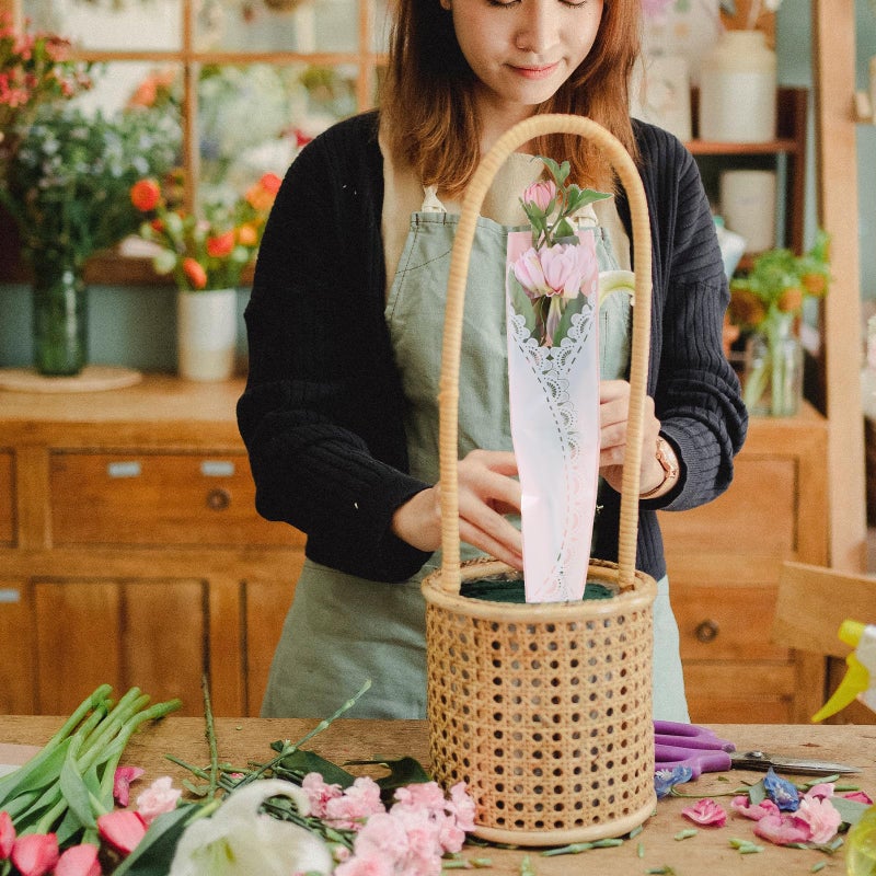 Retro Lace Flower Packaging Bags Rose Pink 20pcs for Florist Bouquet Floral Arrangement - Image 3