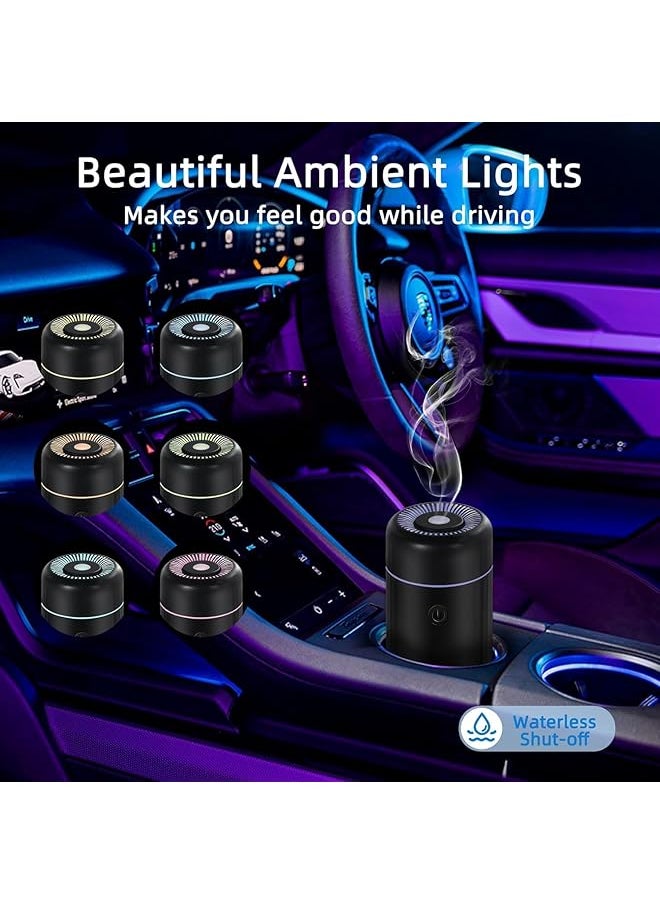إيروريكس - موزع هواء للسيارة مزود بمنفذ USB صغير لتوزيع الزيوت العطرية مع 7 مصابيح LED متغيرة اللون مناسب للسيارة والمنزل والمكتب وغرفة صغيرة باللون الأسود - Image 1