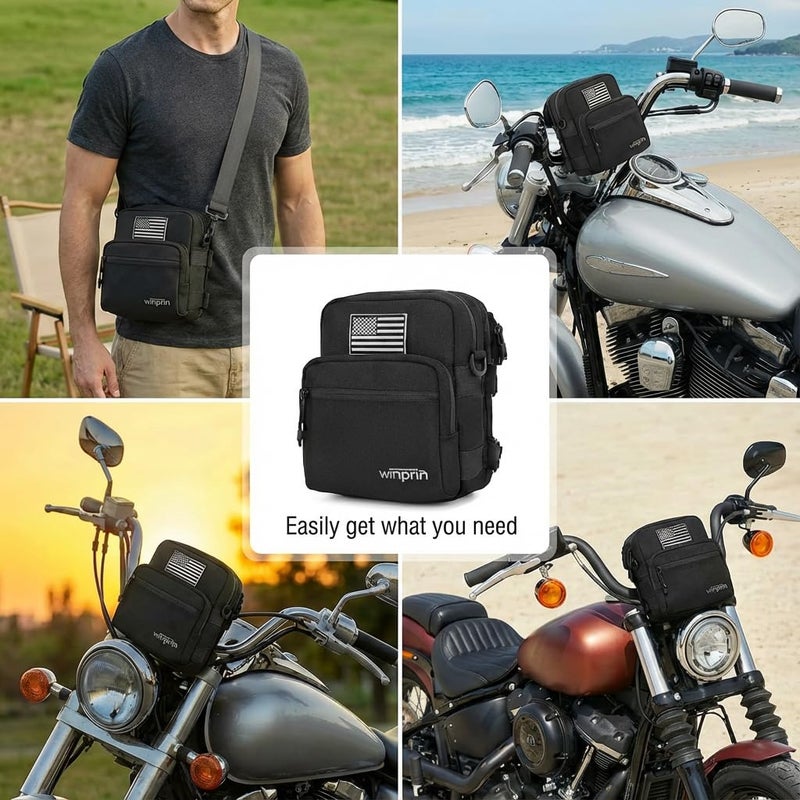 WINPRIM Handlebar Storage Bag for Bicycle Motorcycles - 1680D Waterproof Tool Storage Bag with Flag Patch, Multi-Purpose Front Fork & Crossbody Bag, Durable Small Pouch for Motorcycles - Image 5
