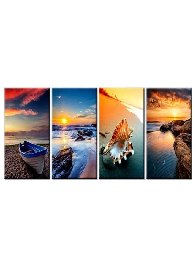 DEKORSTATION Sunrise over the Ocean Multi Wooden Framed Canvas Wall Painting for Home and Office Decor - Image 1