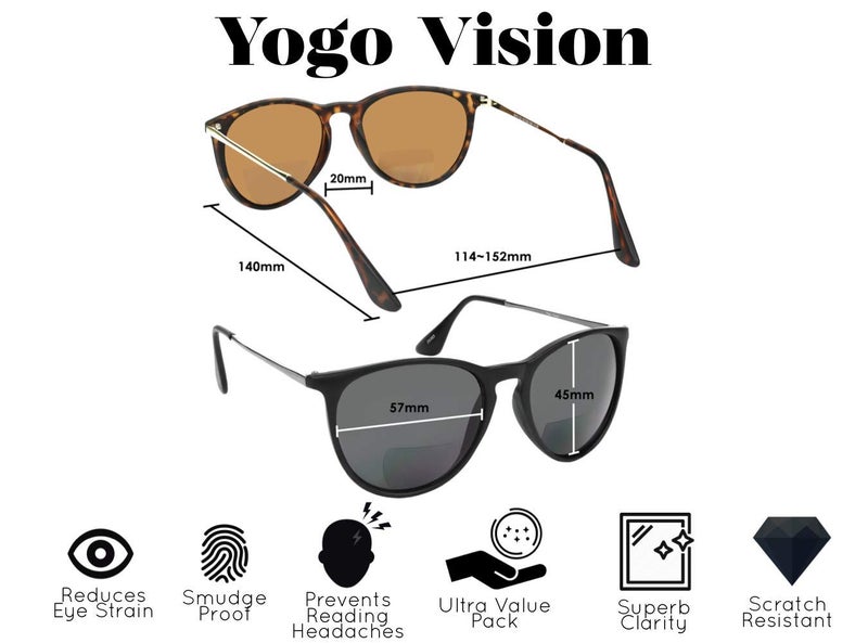 Yogo Vision Bifocal Sunglasses For Men and Women 2 Pk Reading Glasses UV400 Protection Unisex Sun Readers Black/Brown Havana 1.25 - Image 3