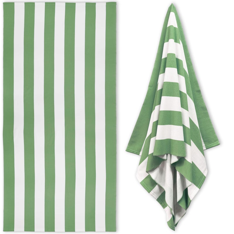 HENBAY Large Oversized Beach Towel - 35 x 70 Inch Microfiber Pool Towel, Green Striped Quick Dry Cabana Swim Towel - Image 1
