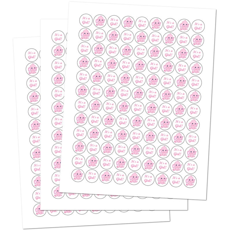 RokAPary 324 Elephants Pink Girl Baby Shower Favors Stickers for Baby Shower Or Sprinkle Party Decorations, Pink Favors, Labels, Its a Girl Kisses. Candy not Included. Made in USA - Image 2