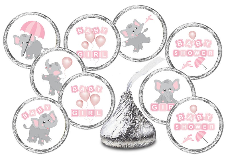 RokAPary 324 Elephants Pink Girl Baby Shower Favors Stickers for Baby Shower Or Sprinkle Party Decorations, Pink Favors, Labels, Its a Girl Kisses. Candy not Included. Made in USA - Image 1