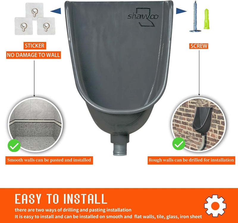 shawoo Waterless Urinal Garage Urinal for Men Plastic Urinals for Men, Urine Diverter Outdoor Urinal Wall-Mounted Urinals For Men Bathroom, No-Drill Lnstallation Self-Adhesive Mens Urinal - Image 2