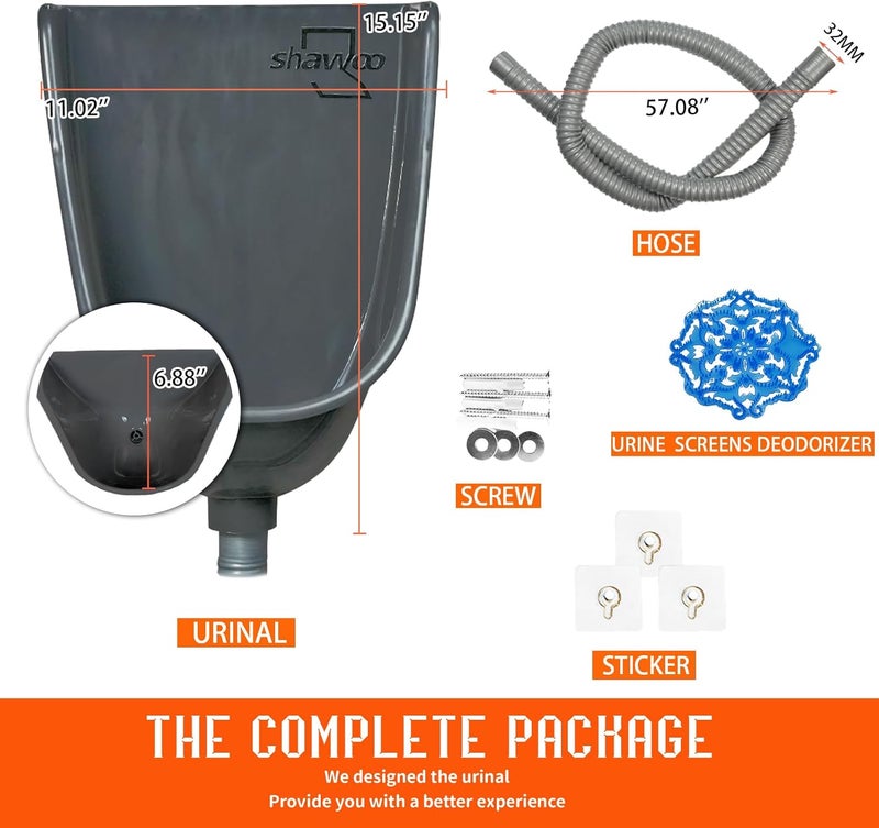 shawoo Waterless Urinal Garage Urinal for Men Plastic Urinals for Men, Urine Diverter Outdoor Urinal Wall-Mounted Urinals For Men Bathroom, No-Drill Lnstallation Self-Adhesive Mens Urinal - Image 1