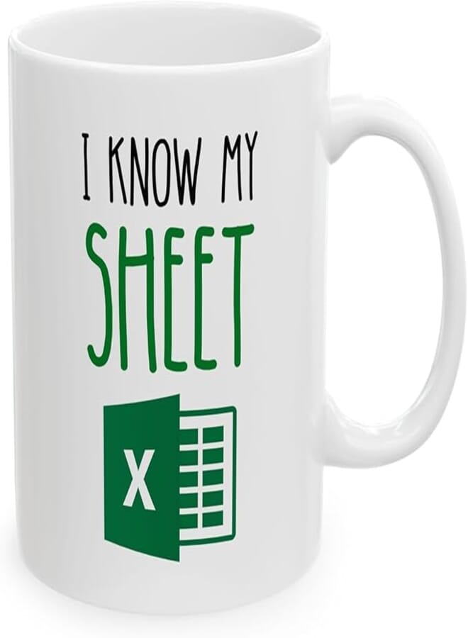 ella - I Know My Sheet Funny Work Colleague Spreadsheet Coffee Mug, Gift for Accountant, Office Mug, Coworker Gift, Excel