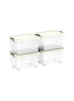 22L Plastic Storage Set of 4 Box with Wheels & Lockable Lid (Off White)